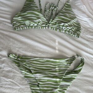 Green Zebra Print Bikini Set